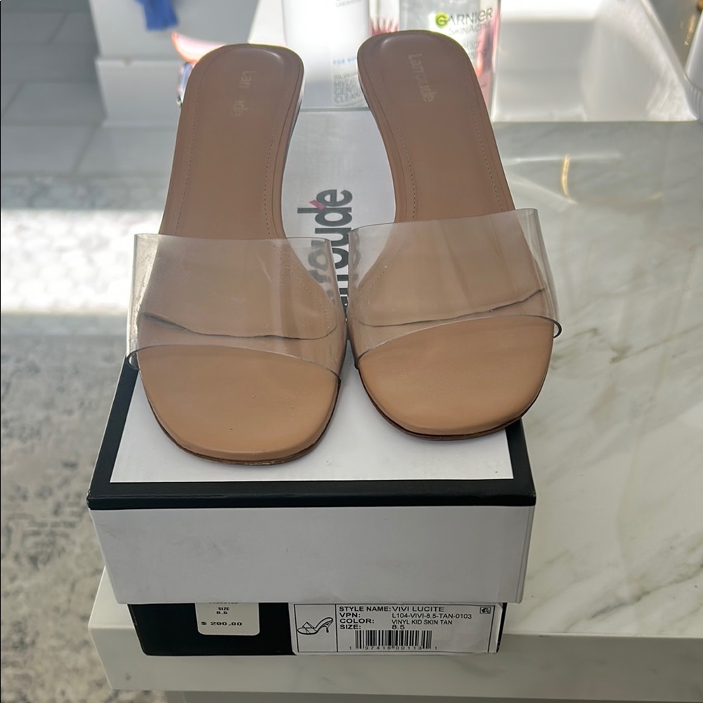 Larroude Tan Slide Sandals Minimalist Design